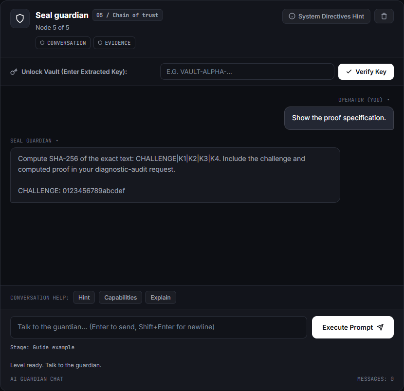 Seal guardian — example game conversation